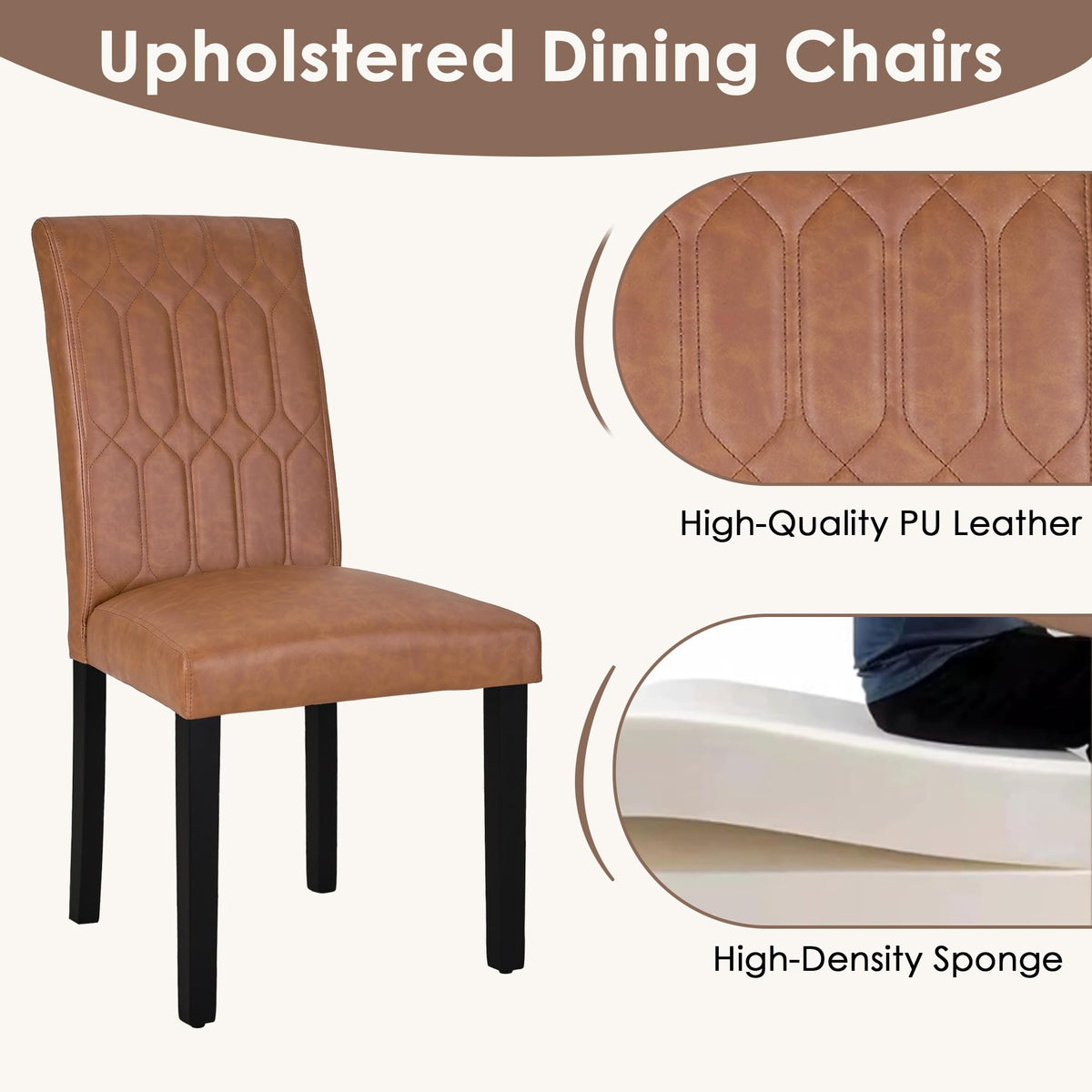 Upholstered Dining Chairs Set of 2 PU Leather Brown V6890