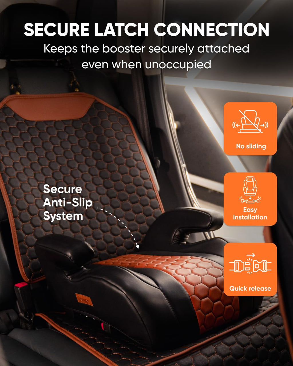 Backless Booster Car Seat with Latch Connectors, 40-100 lbs, Black-Brown T99618