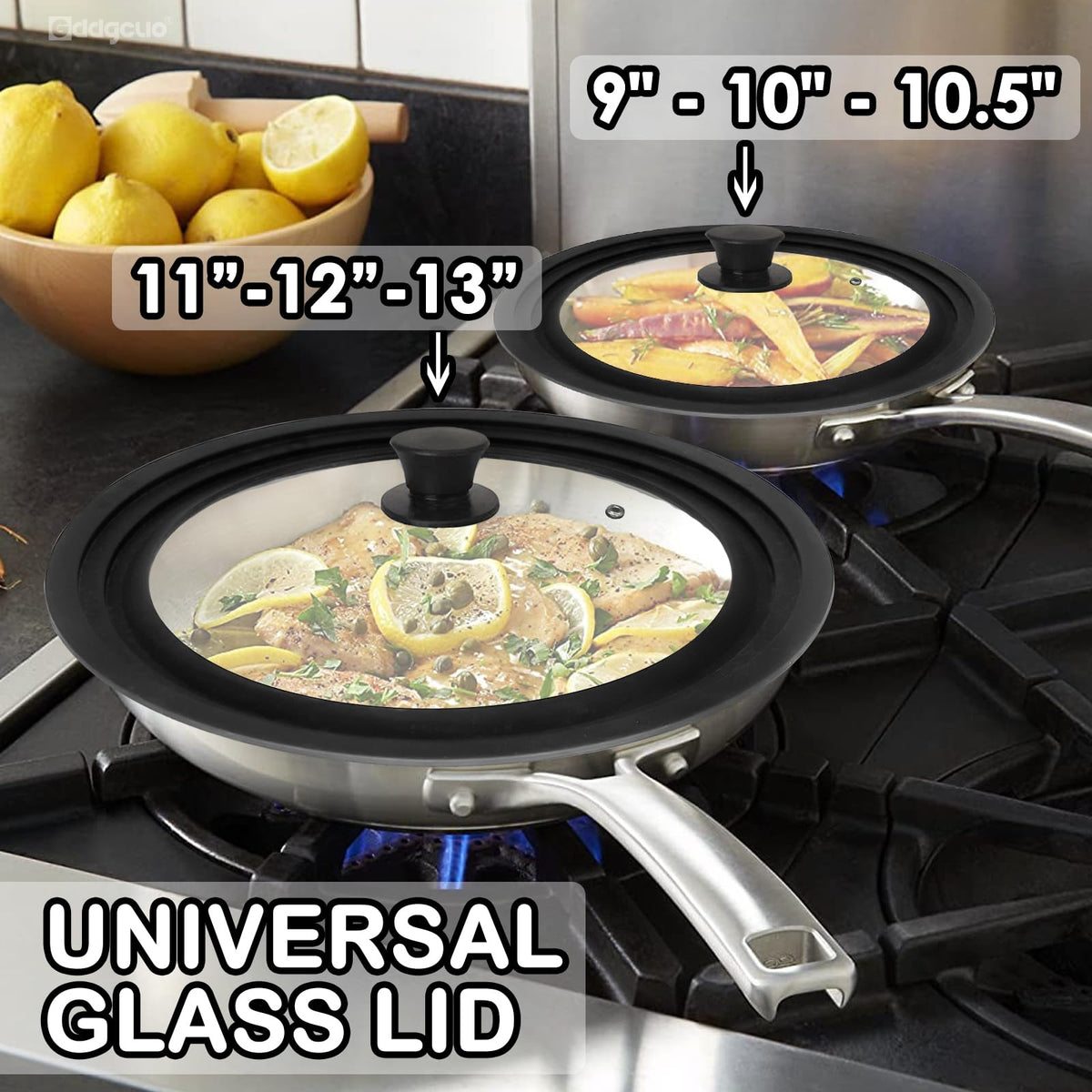 2 Pcs Universal Silicone Tempered Glass Pan Lids Dishwasher Safe F6890