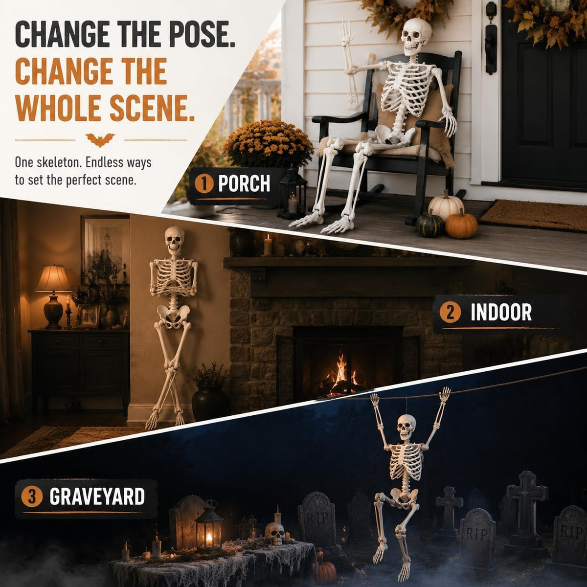 Life Size Posable Skeleton Prop Decoration W74817
