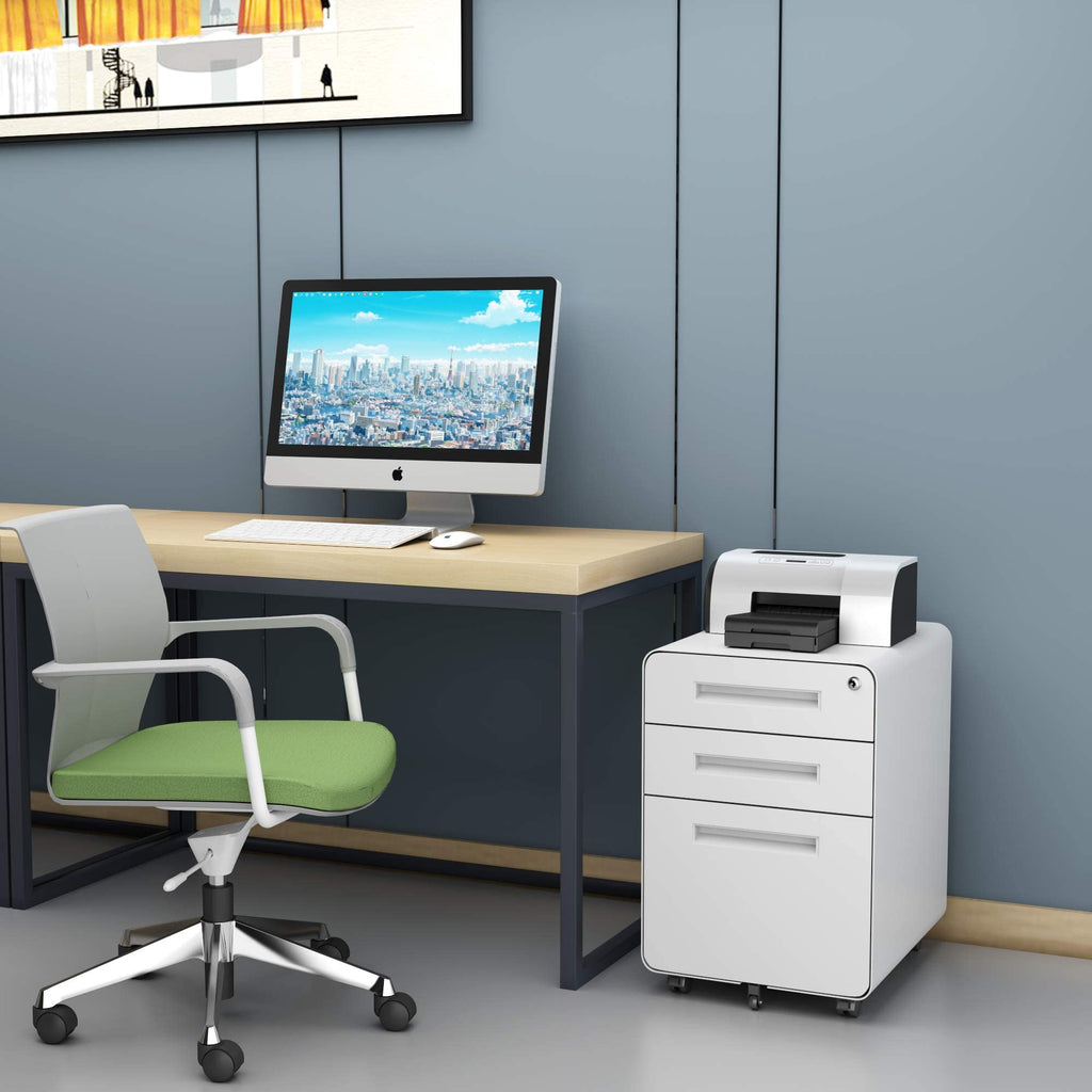 3 Drawer White Metal Filing Cabinet with Lock U467