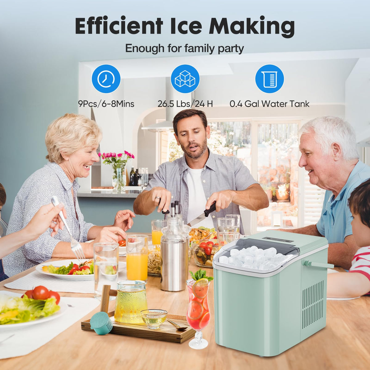 Countertop Ice Maker Machine with Handle, Self-Cleaning, 2 Sizes Bullet Ice, Black V41277