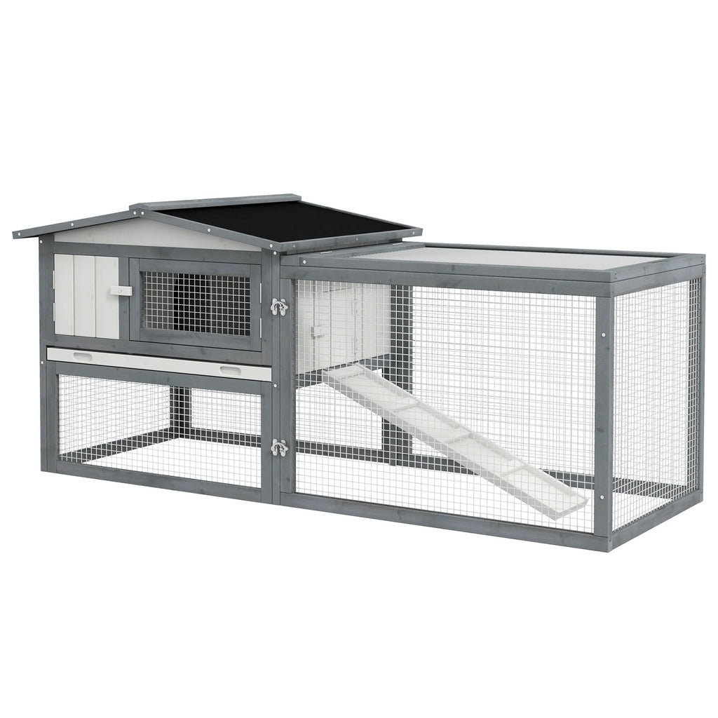 White 2-Tier Wooden Rabbit Hutch with Run H23584