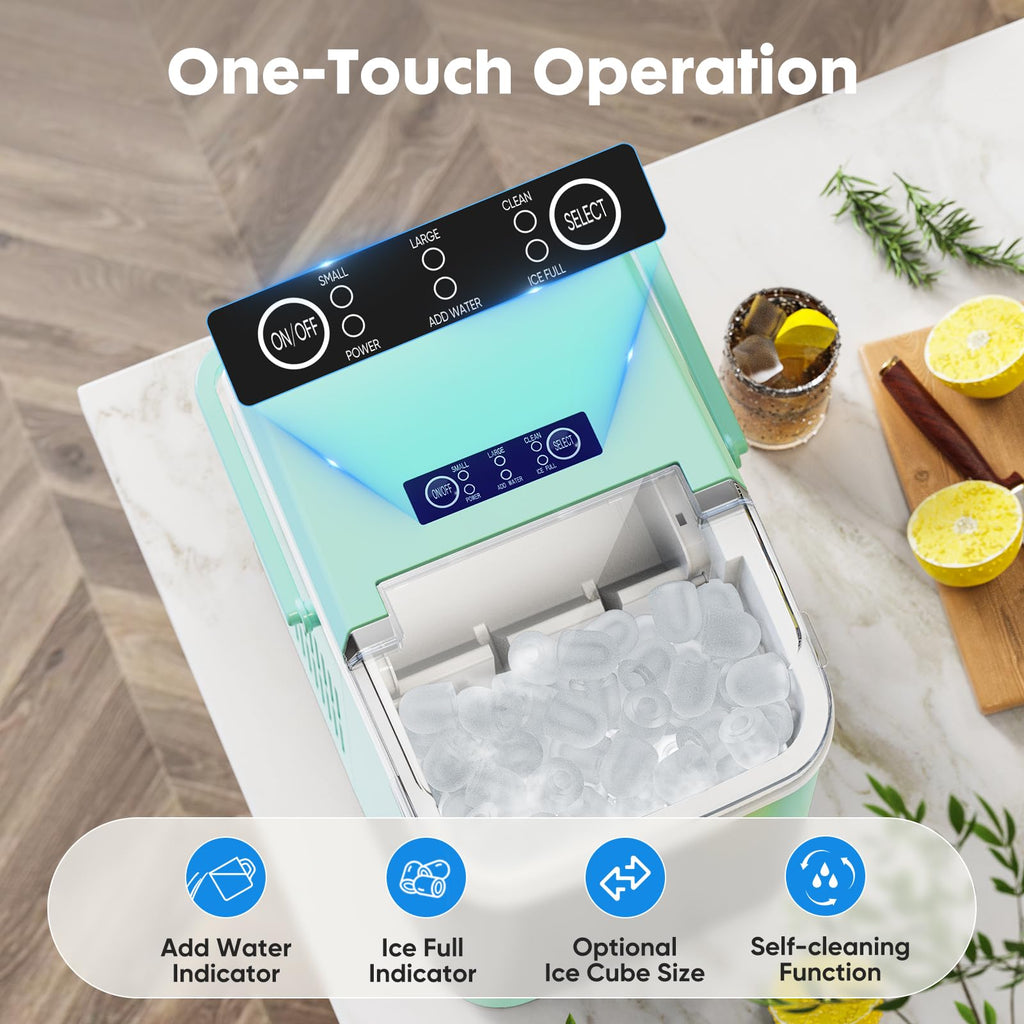 Countertop Ice Maker Machine with Handle, Self-Cleaning, 2 Sizes Bullet Ice, Black V41277