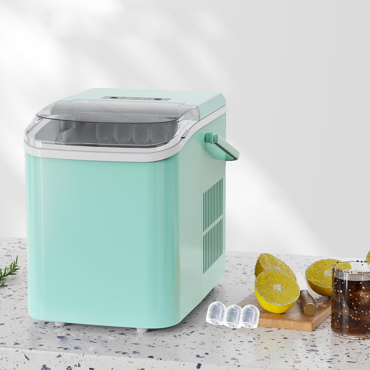 Countertop Ice Maker Machine with Handle, Self-Cleaning, 2 Sizes Bullet Ice, Black V41277
