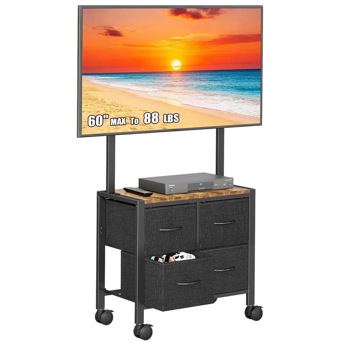 Mobile TV Cart Rolling TV Stand with 4 Drawer for 23-60 inch Screens O971