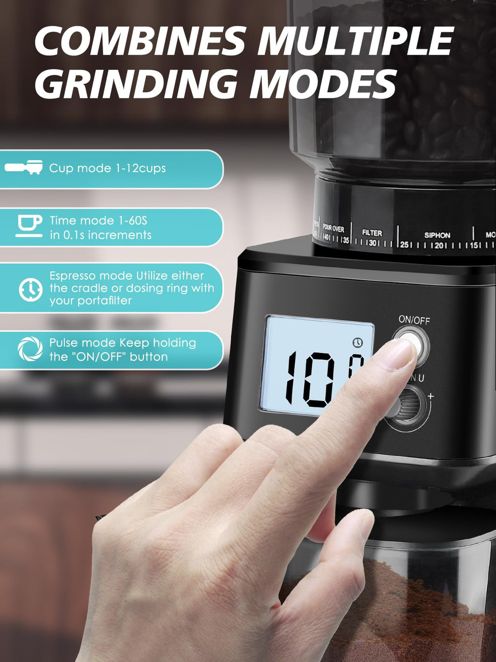 Conical Burr Espresso Coffee Grinder, 51 Settings, Stainless Steel M44856