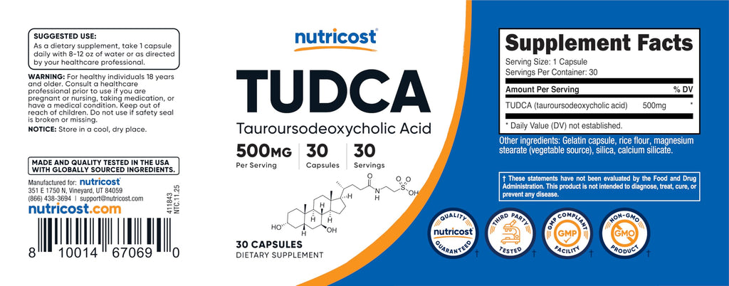 Tudca 500mg 30 Capsules Gluten Free A868504