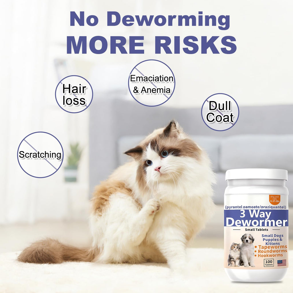 3-Way Dewormer for Small Dogs, Puppies & Kittens, 100 Tablets Q5728