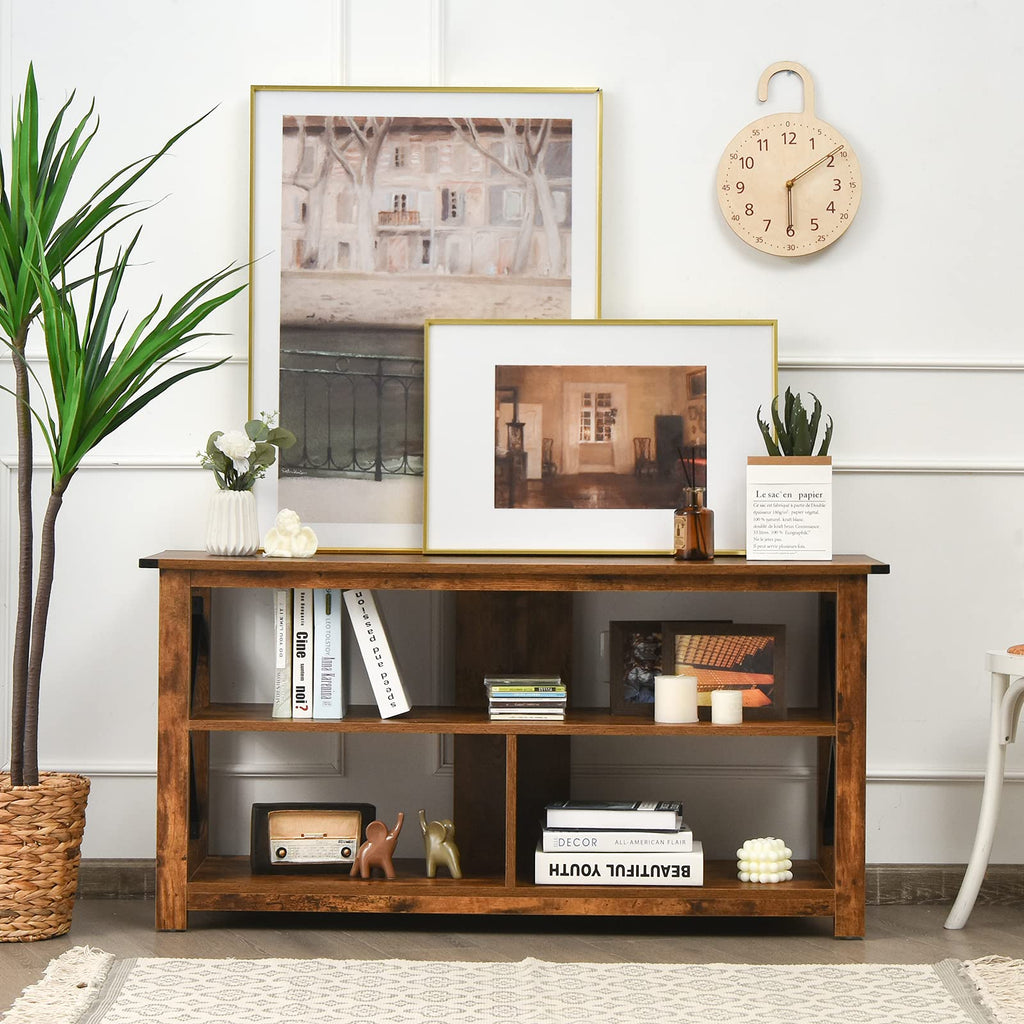 Brown 3 Tier Wood TV Stand with Open Shelves A949