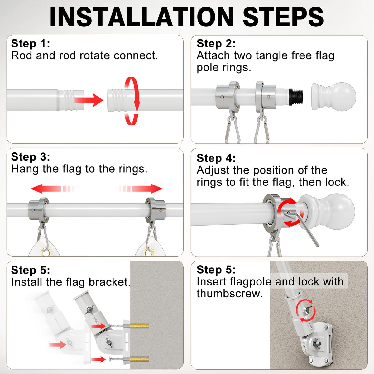 6 Ft Stainless Steel Adjustable Flag Pole Kit U168853