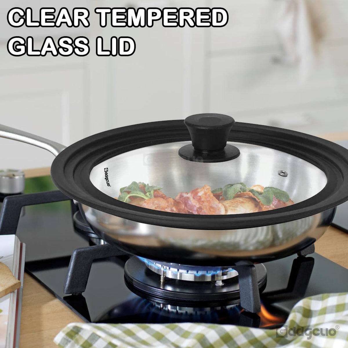 2 Pcs Universal Silicone Tempered Glass Pan Lids Dishwasher Safe F6890