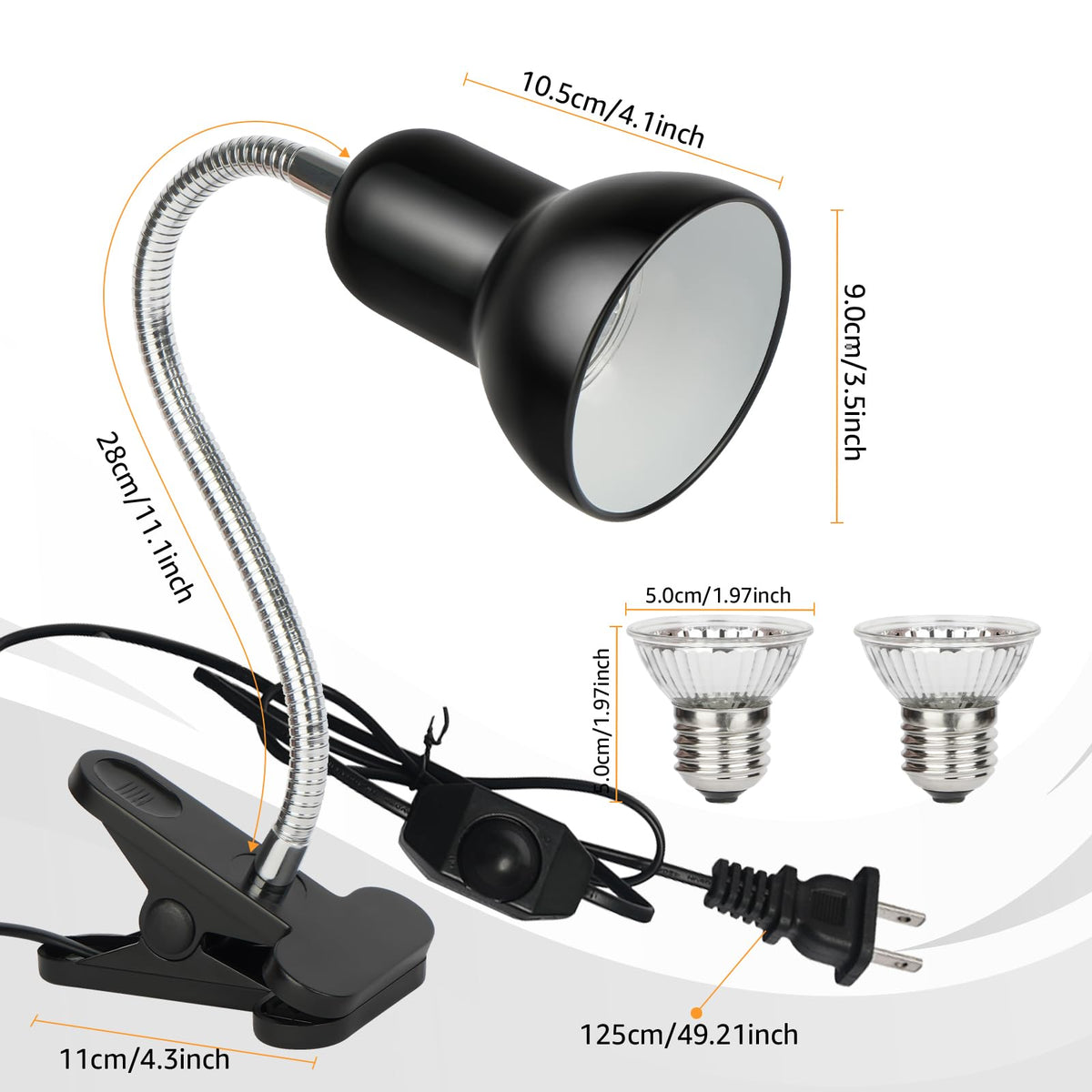 Reptile Heat Lamp UVA/UVB Light with 25W and 50W Bulbs N393