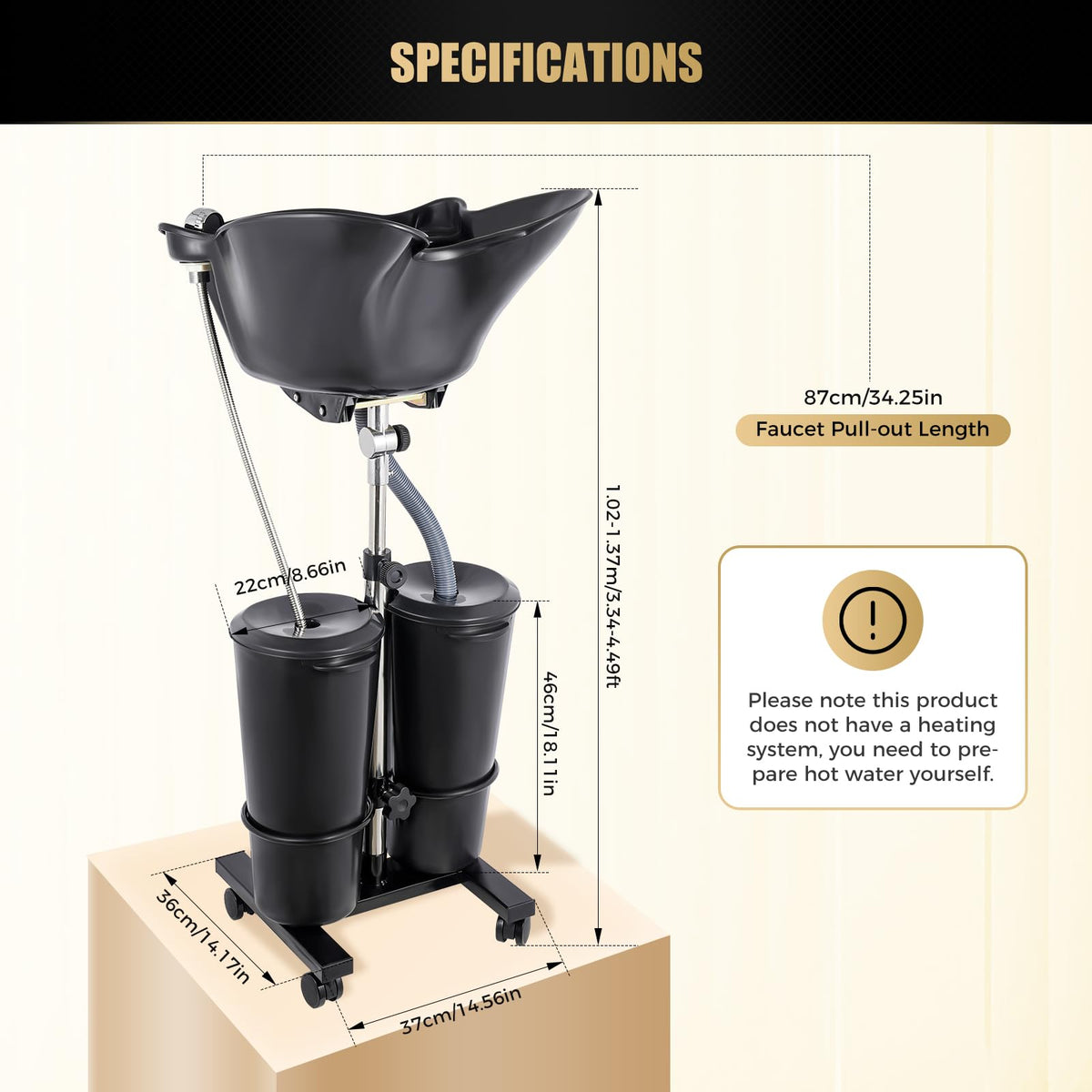 Portable Shampoo Basin with 2 Buckets, Height Adjustable P3675
