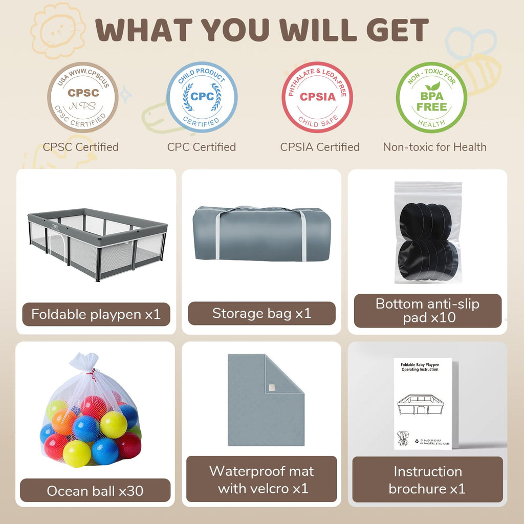 Foldable Baby Playpen with Mat P649920