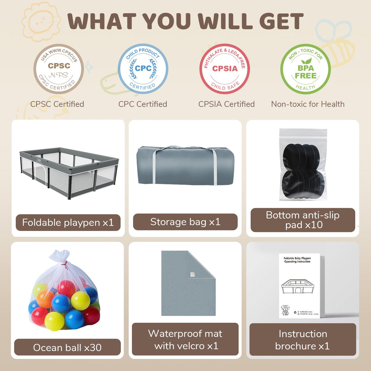 Foldable Baby Playpen with Mat P649920