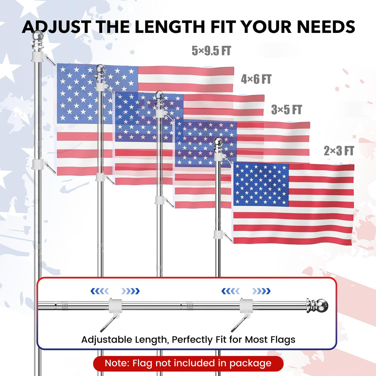 Silver 6 FT Stainless Steel Flag Pole Kit 2 Pack P987