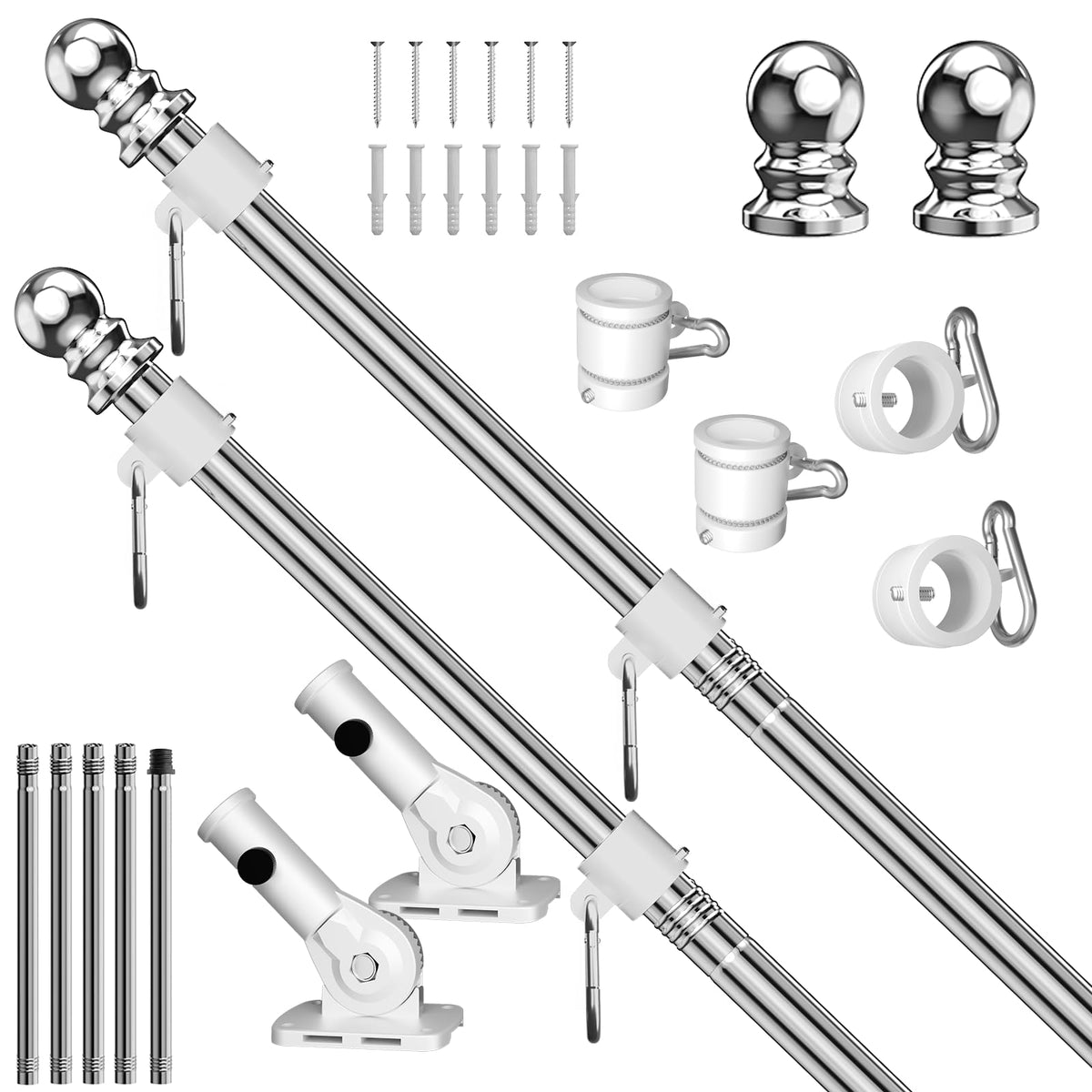 Silver 6 FT Stainless Steel Flag Pole Kit 2 Pack P987