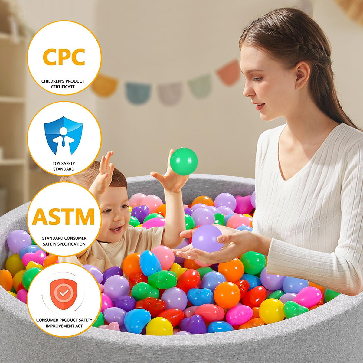 Pack of 100 200 500 BPA Free Non-Toxic Crush Proof Play Balls O485
