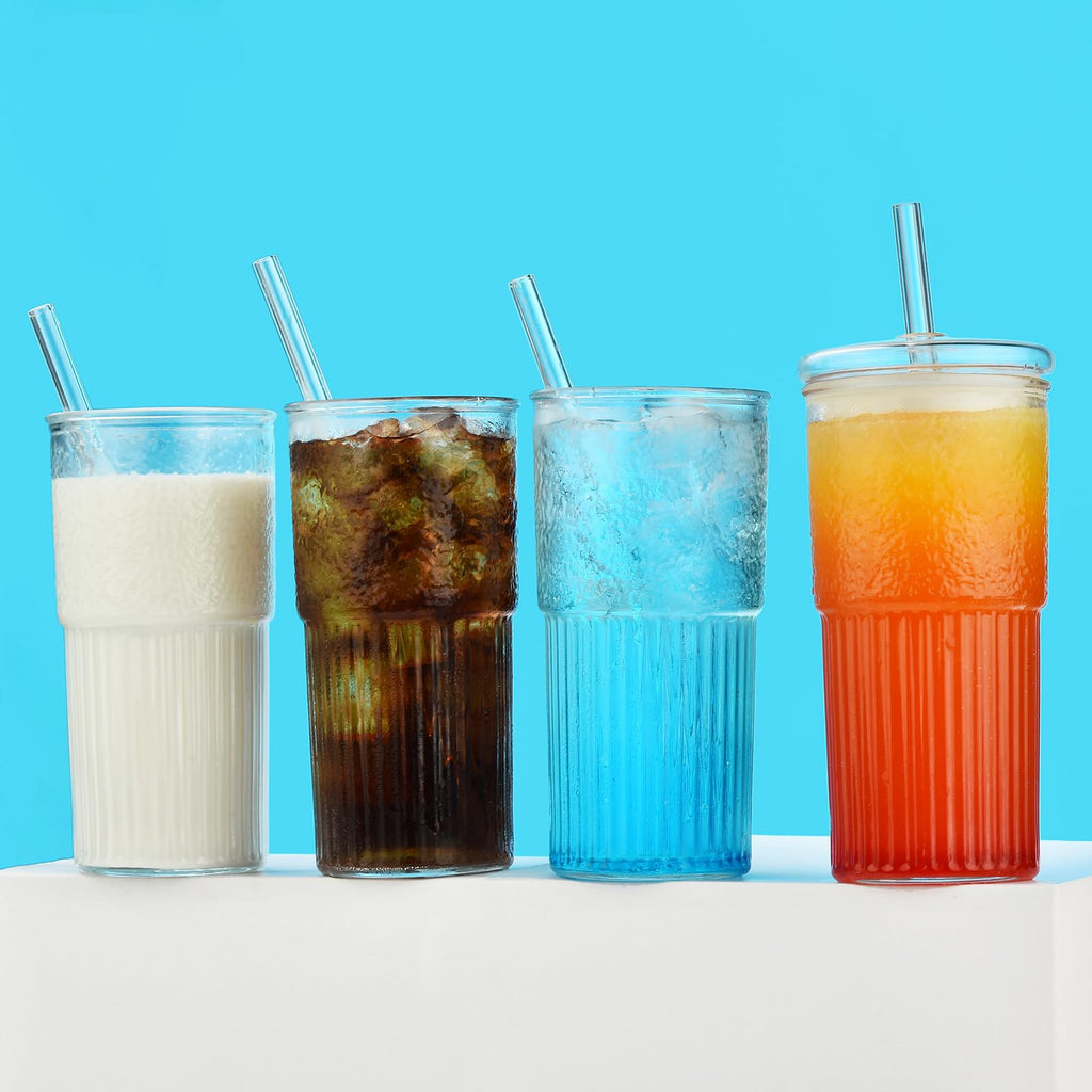 22 oz High Borosilicate Clear Glass Cups with Lids and Straws, Pack of 2 S8039