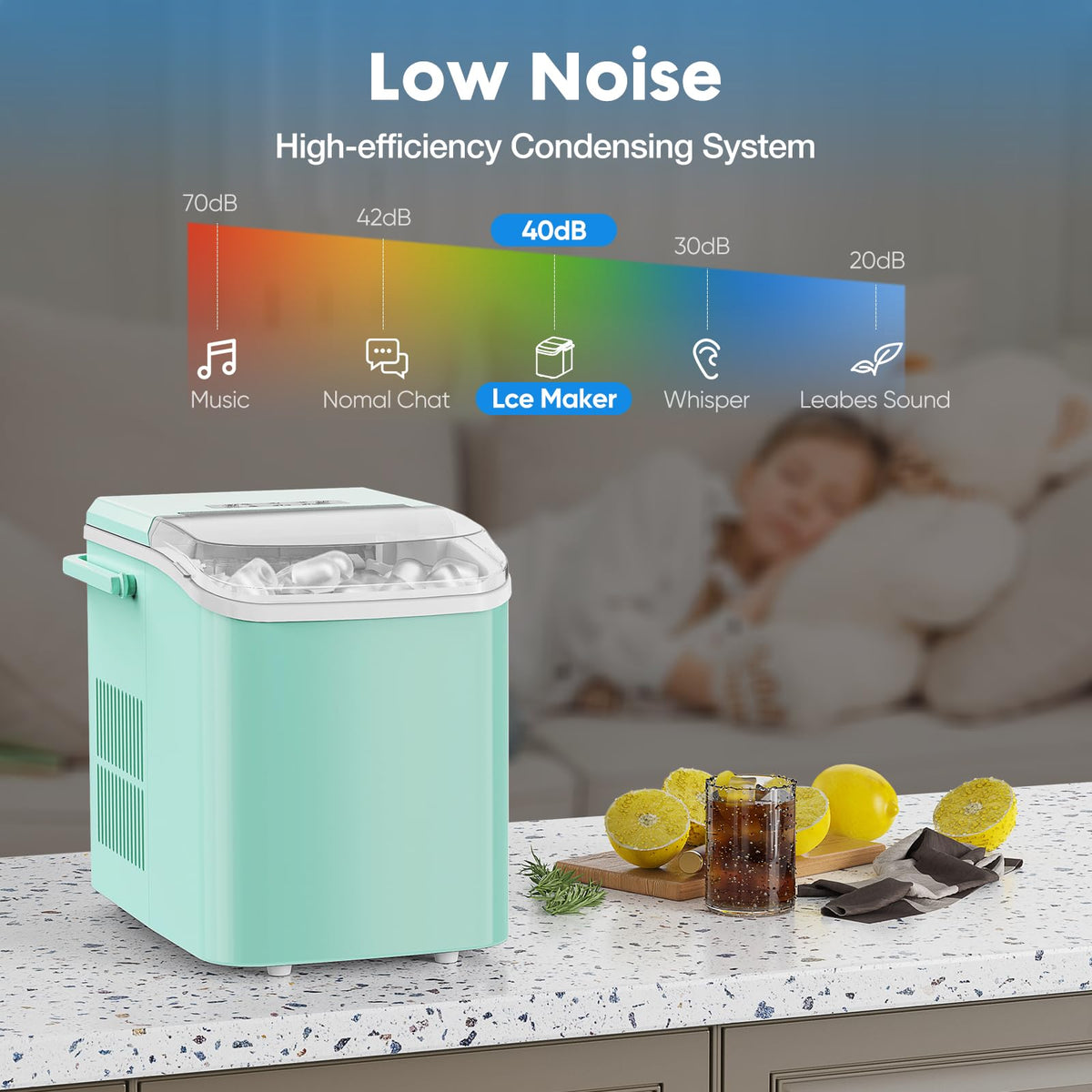 Countertop Ice Maker Machine with Handle, Self-Cleaning, 2 Sizes Bullet Ice, Black V41277