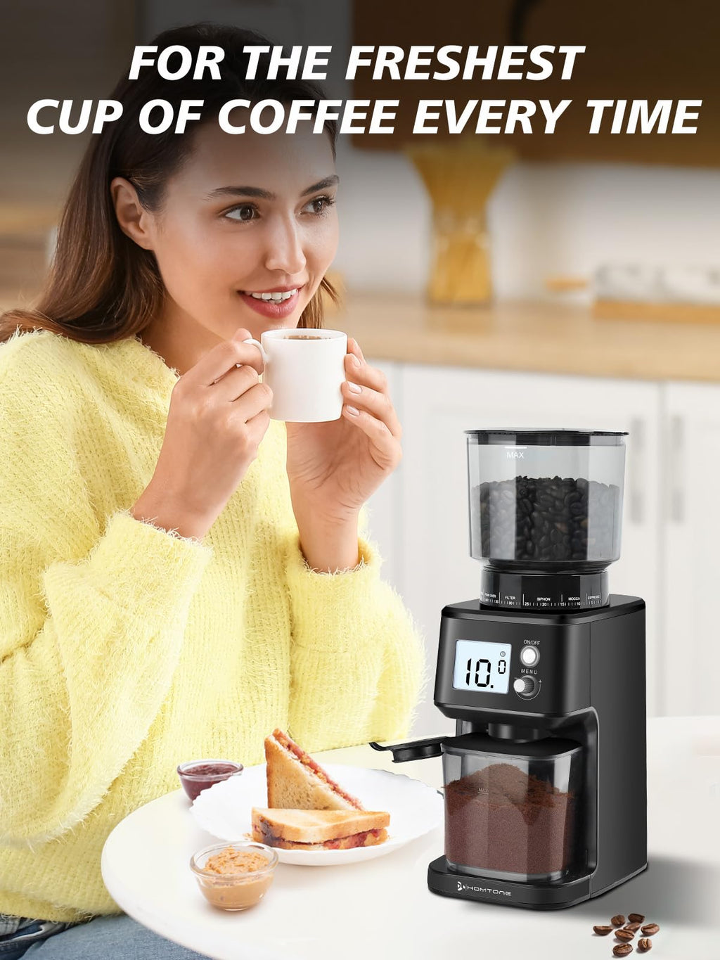 Conical Burr Espresso Coffee Grinder, 51 Settings, Stainless Steel M44856