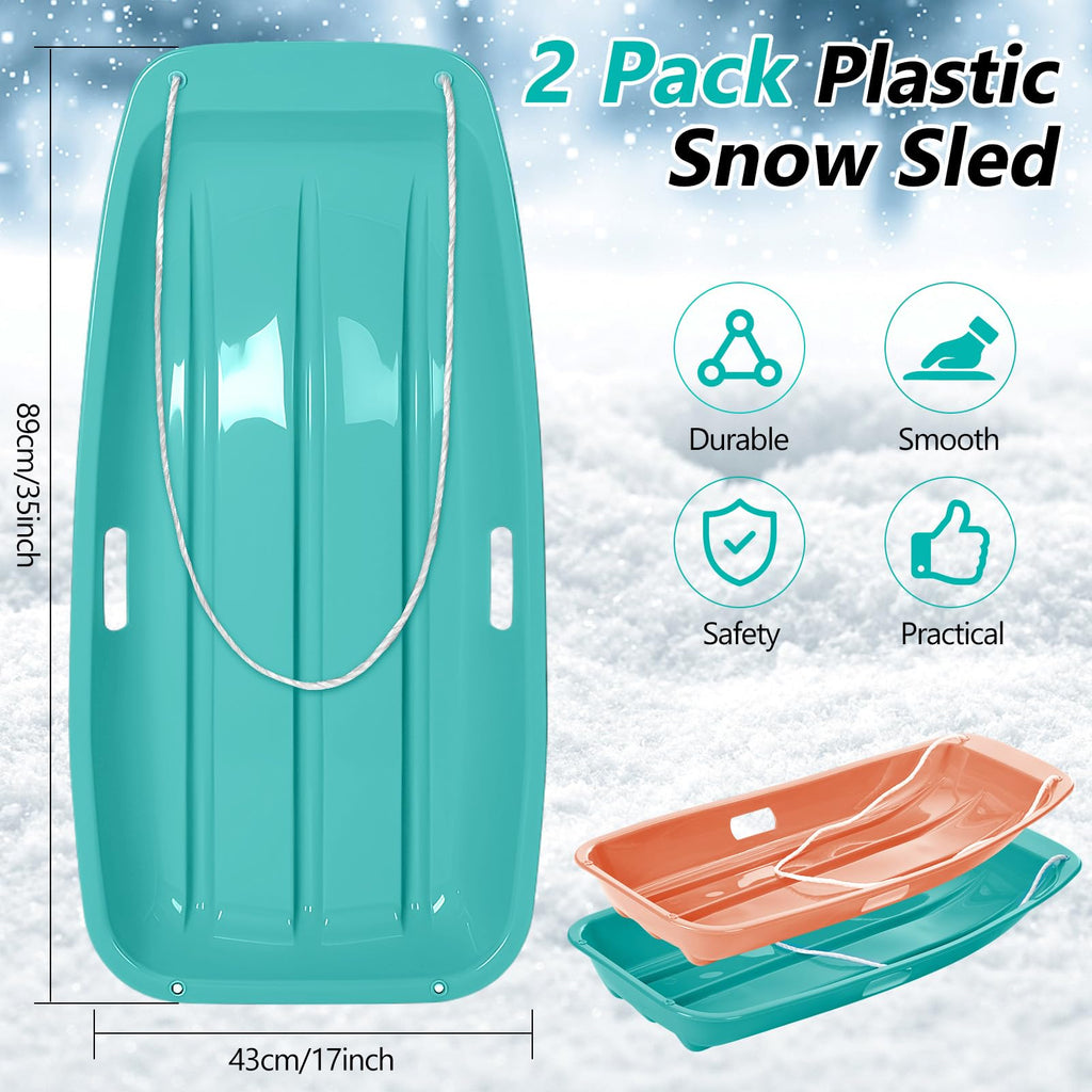 2 Pcs Plastic Snow Sled with Pull Rope and Handles Q724324