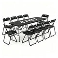 Black 8 Feet Foldable Picnic Table with 10 Folding Chairs W221920
