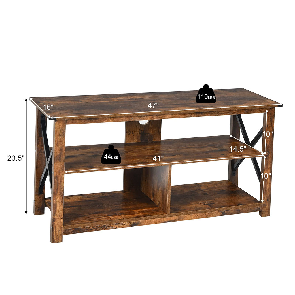 Brown 3 Tier Wood TV Stand with Open Shelves A949