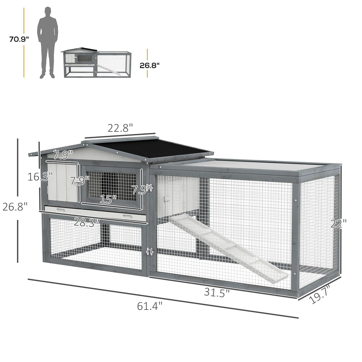 White 2-Tier Wooden Rabbit Hutch with Run H23584