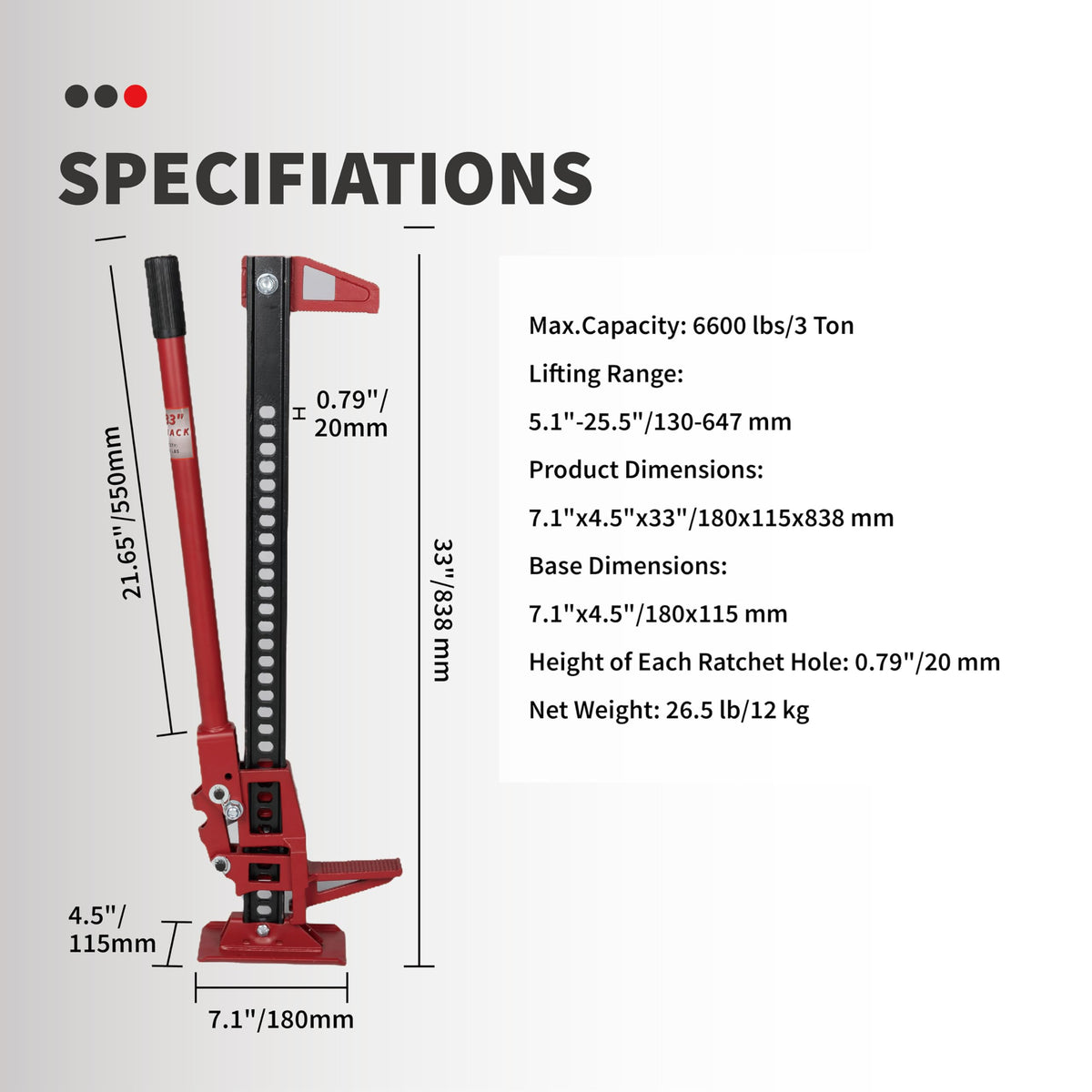 3-Ton Cast Iron Ratcheting Utility Farm Jack O207420