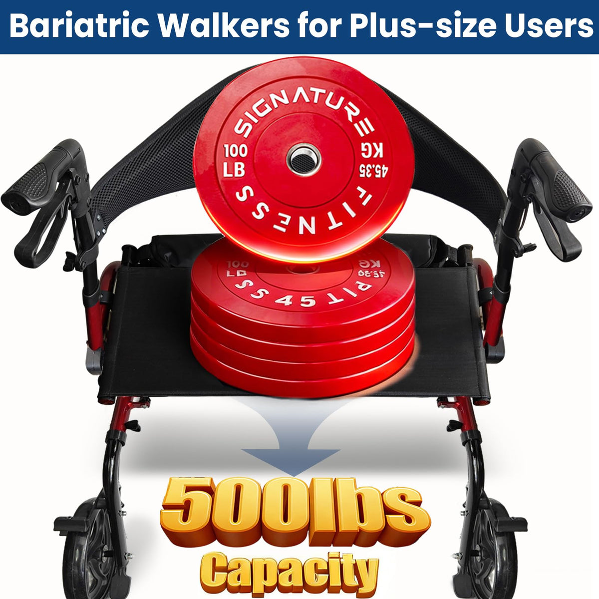 Bariatric Rollator Walker with Wide Seat W62527