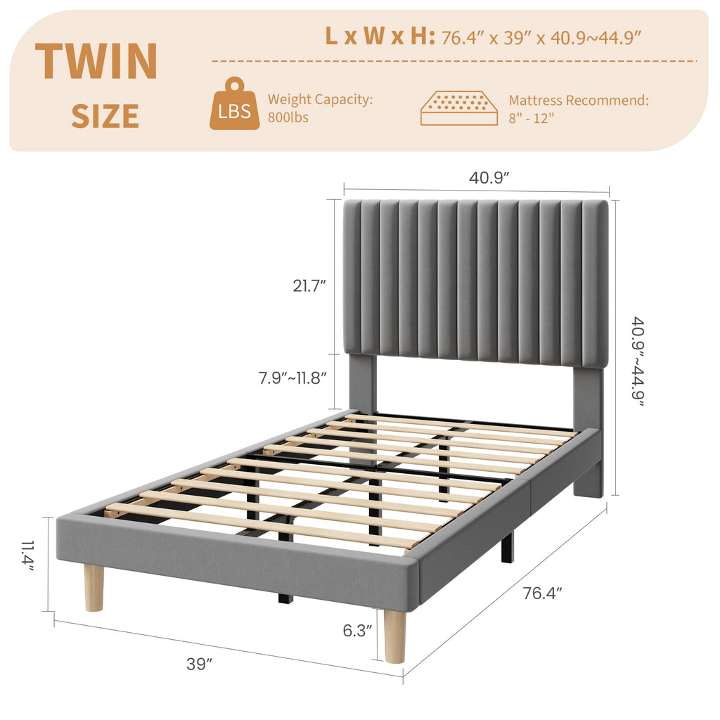 Velvet Upholstered Platform Bed with Adjustable Headboard N809
