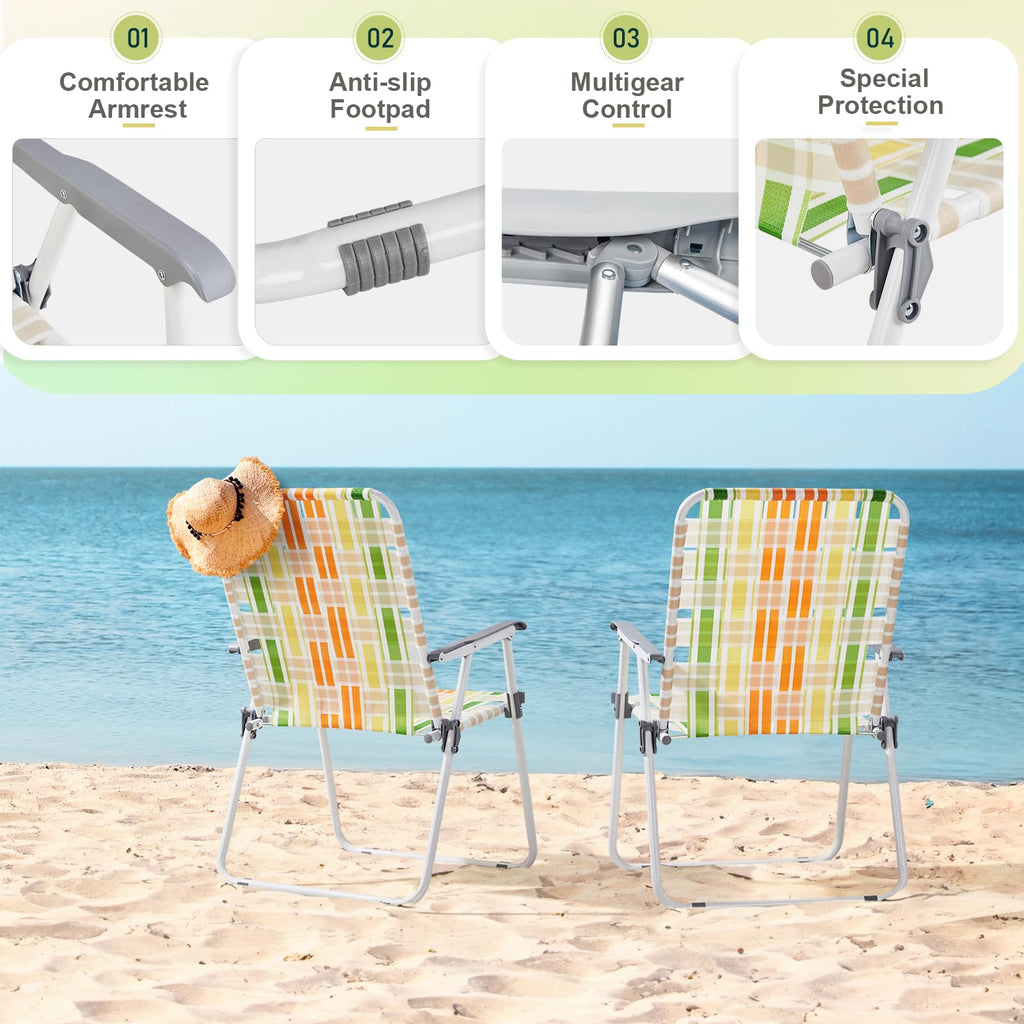 Oversize Webbed Folding Lawn Chair Set of 2 Yellow & Green S10632