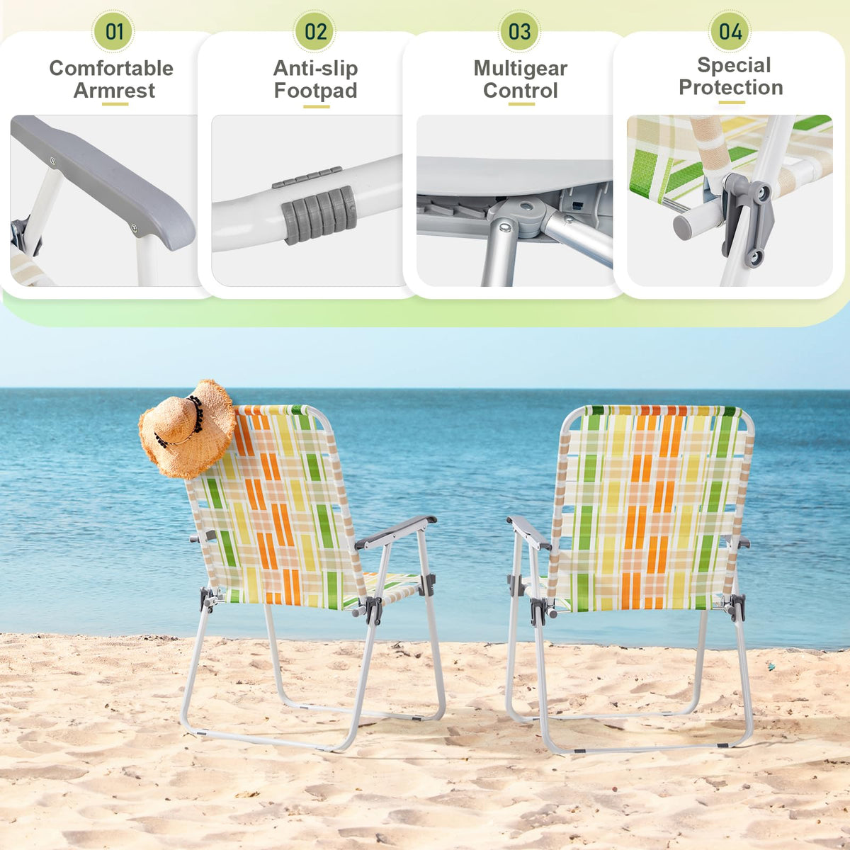 Oversize Webbed Folding Lawn Chair Set of 2 Yellow & Green S10632