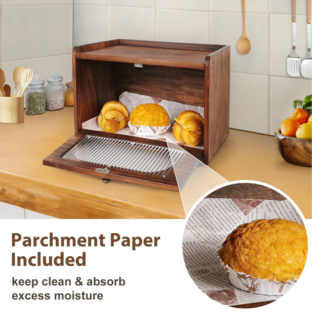 Wooden Bread Box with Acrylic Window N25286