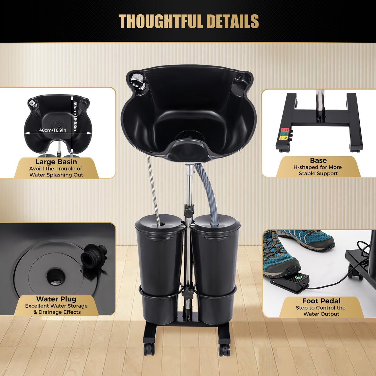 Portable Shampoo Basin with 2 Buckets, Height Adjustable P3675