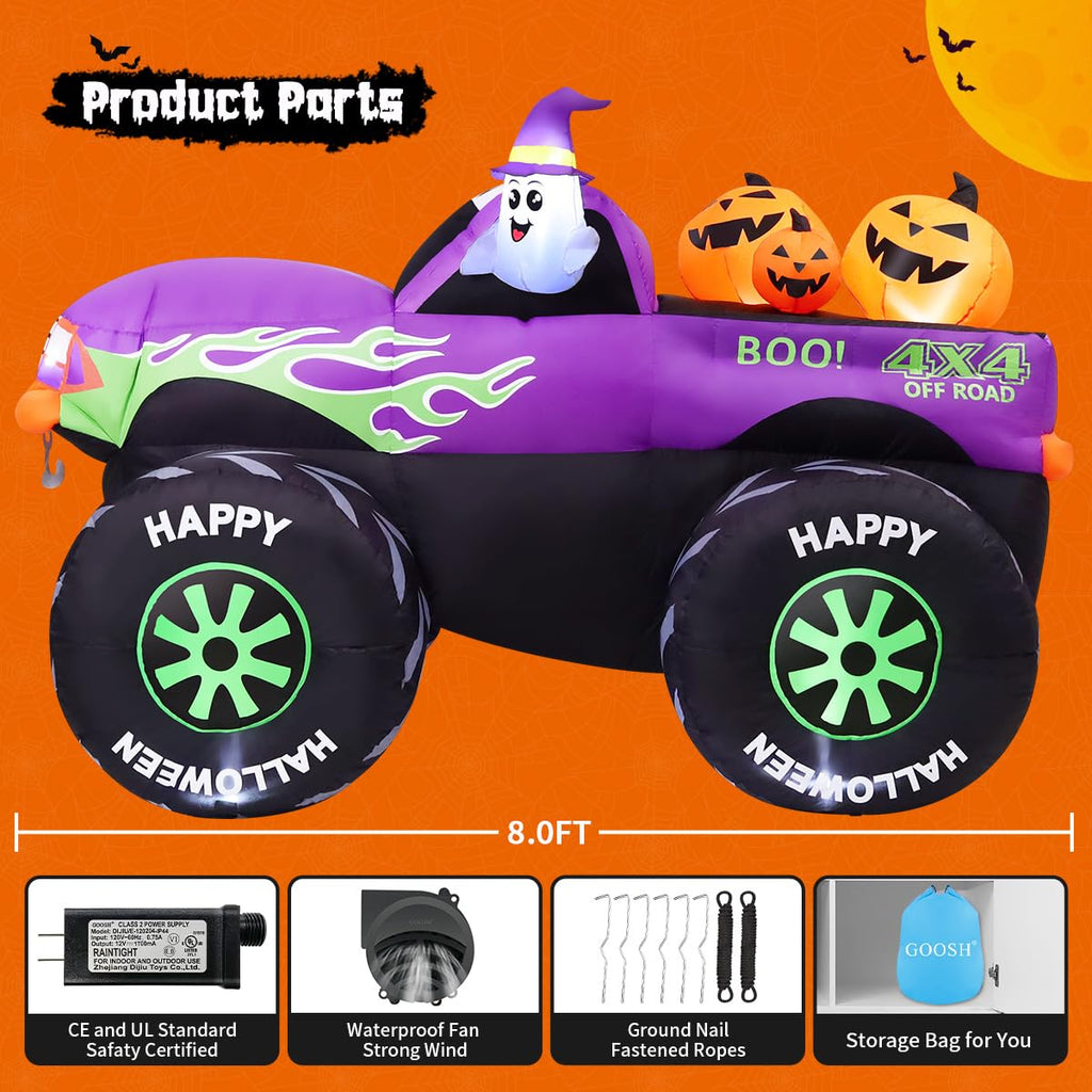 8 FT Halloween Inflatable Monster Truck with Built-in LEDs J882
