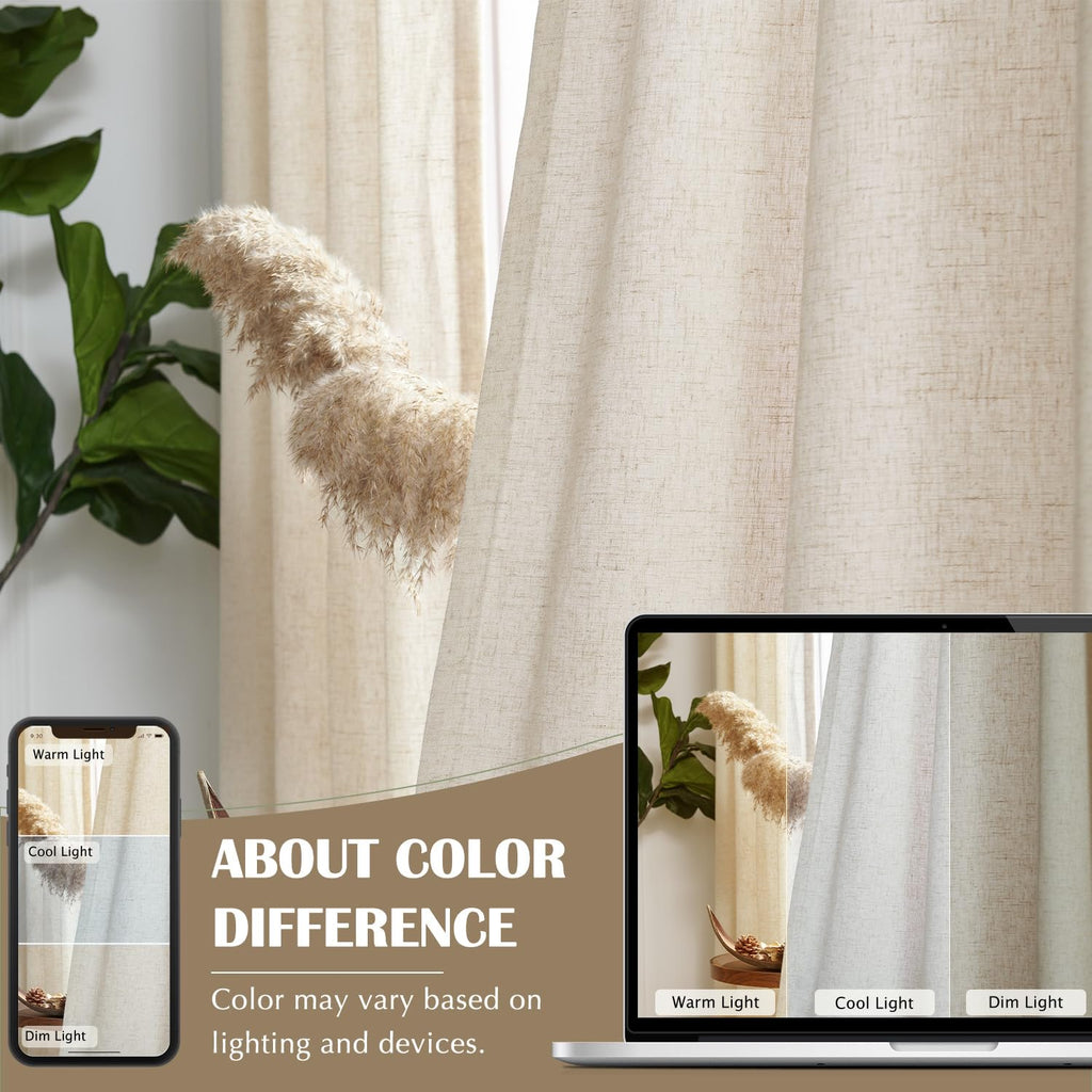 Linen Curtain 84 Inch Light Filtering Grommet 1 Panel Beige H6415