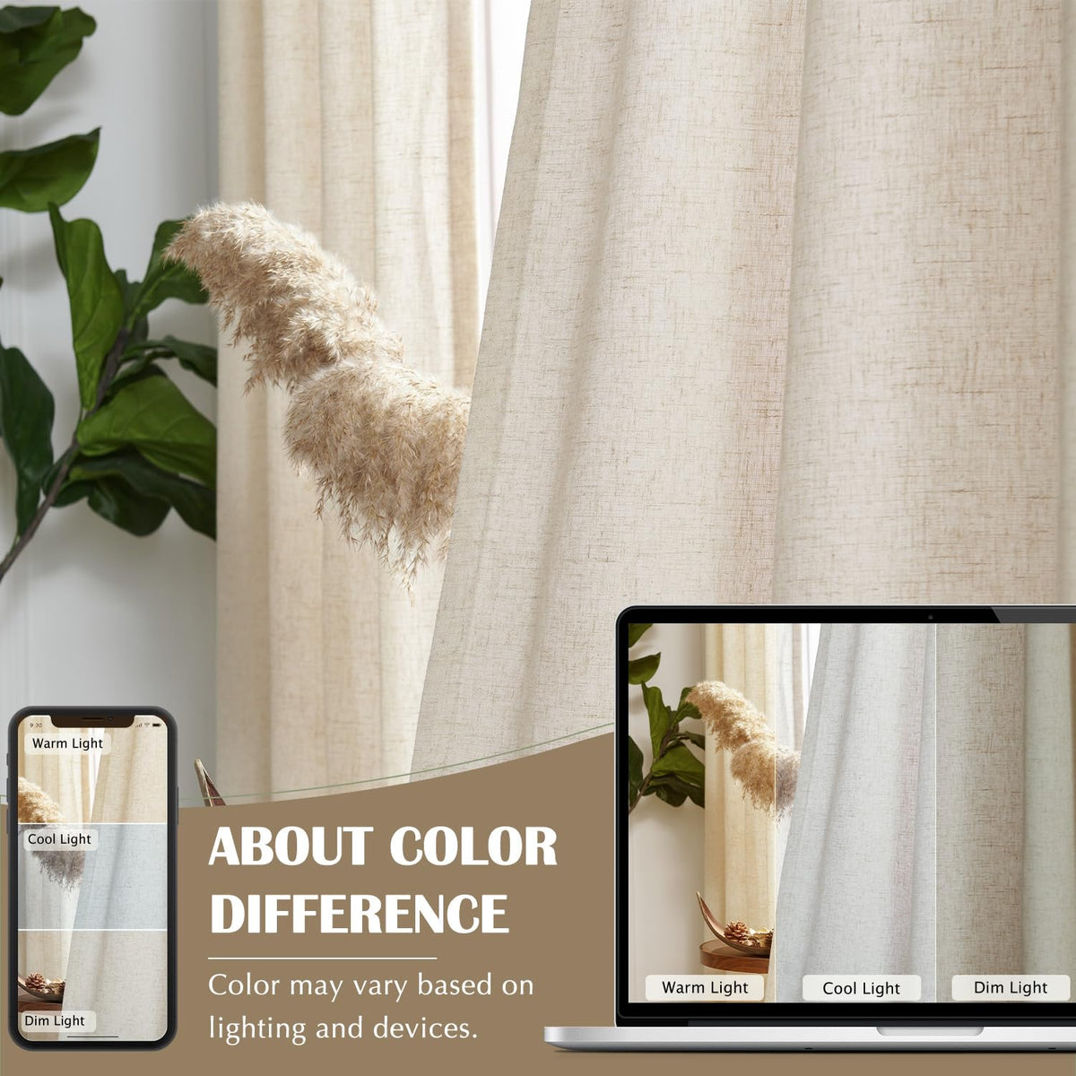 Linen Curtain 84 Inch Light Filtering Grommet 1 Panel Beige H6415