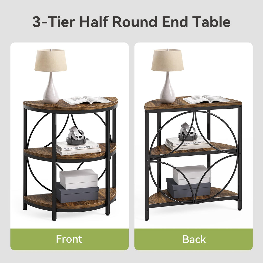 Half Round 3-Tier Narrow Side Table with Metal Frame M3758