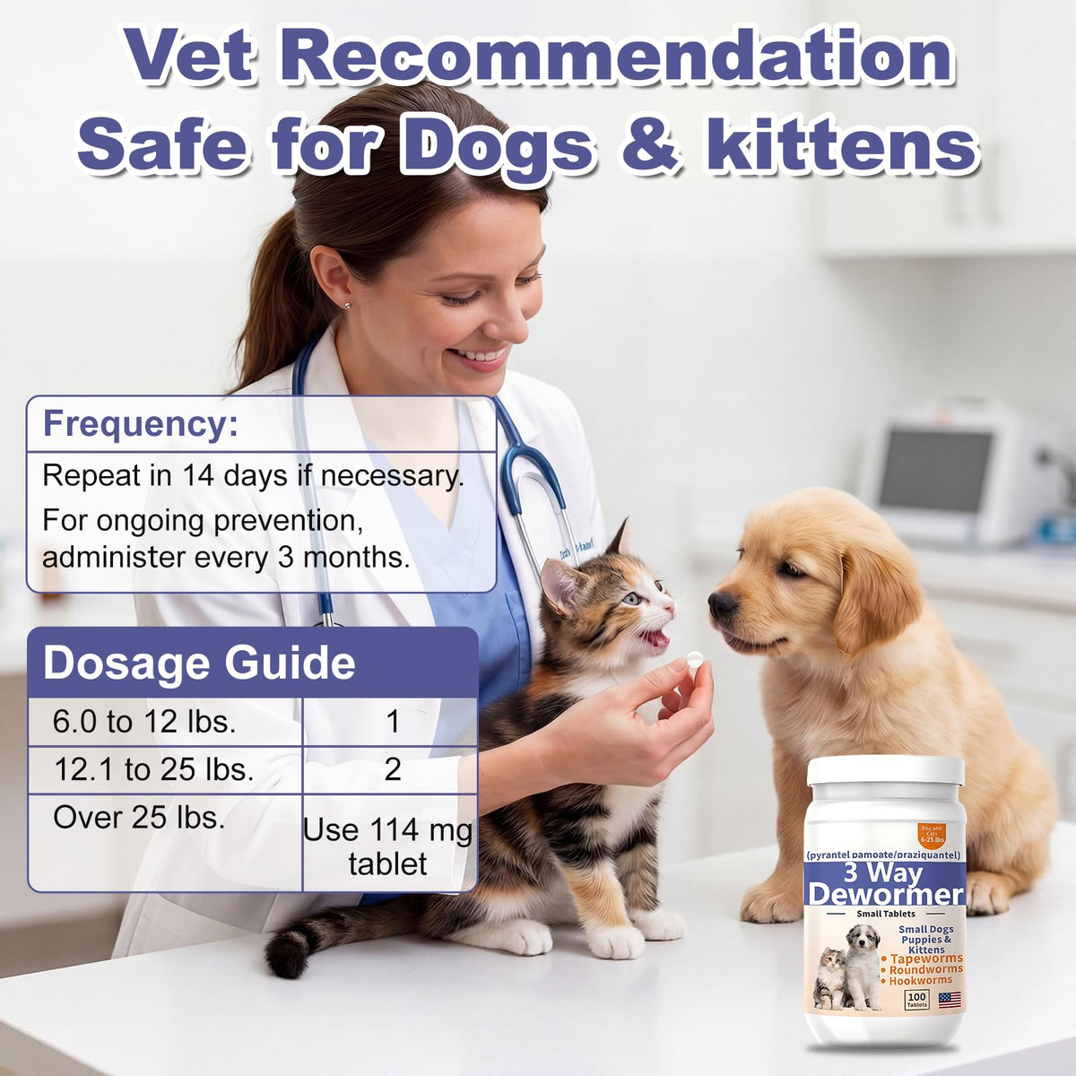 3-Way Dewormer for Small Dogs, Puppies & Kittens, 100 Tablets Q5728