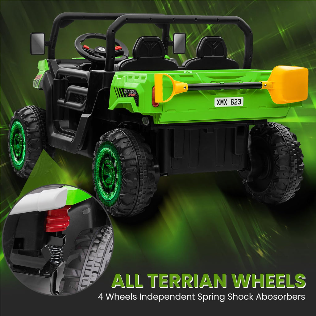 24V 4WD Ride on Truck Car with Dump Bed, 2 Seaters, Remote Control, Green N6479