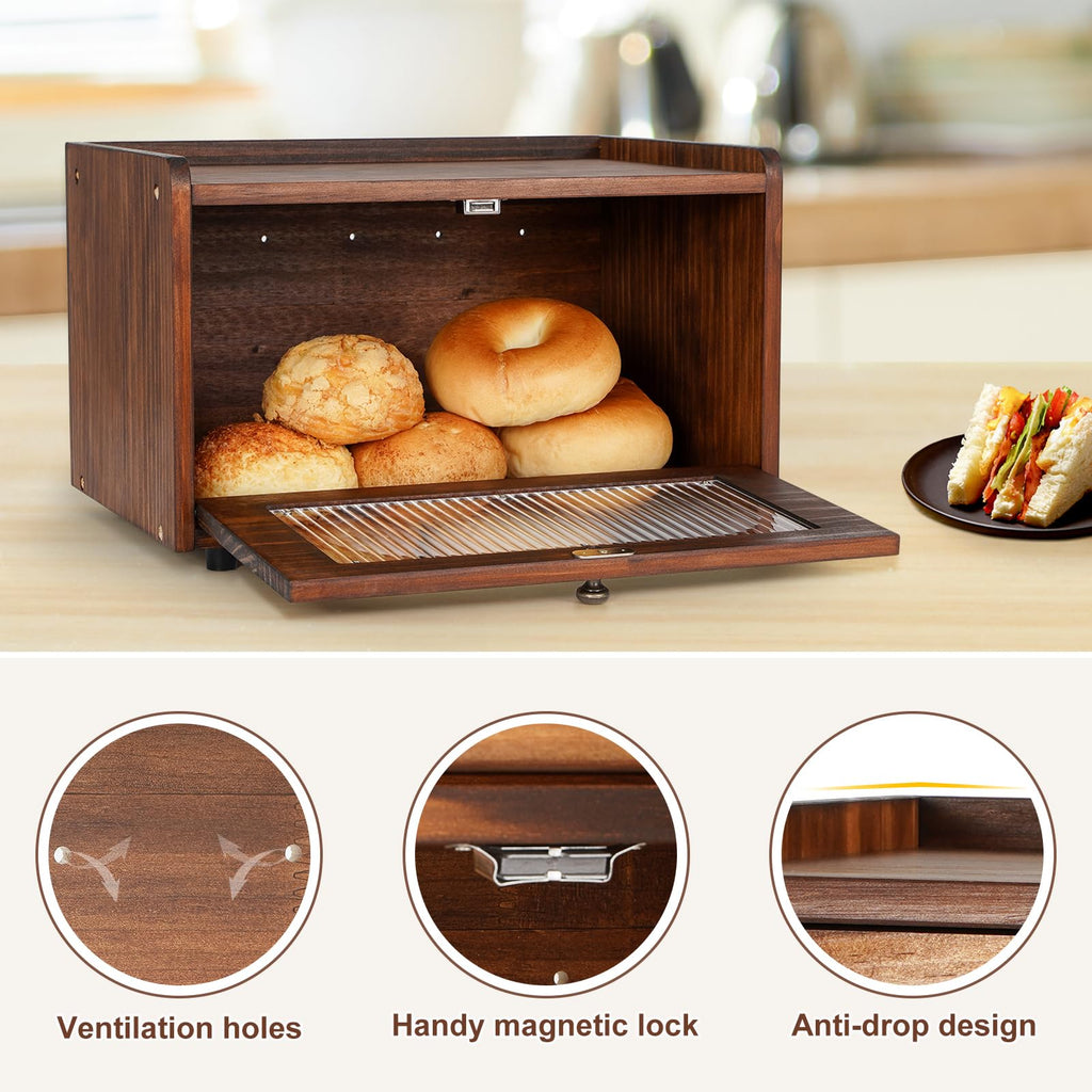 Wooden Bread Box with Acrylic Window N25286