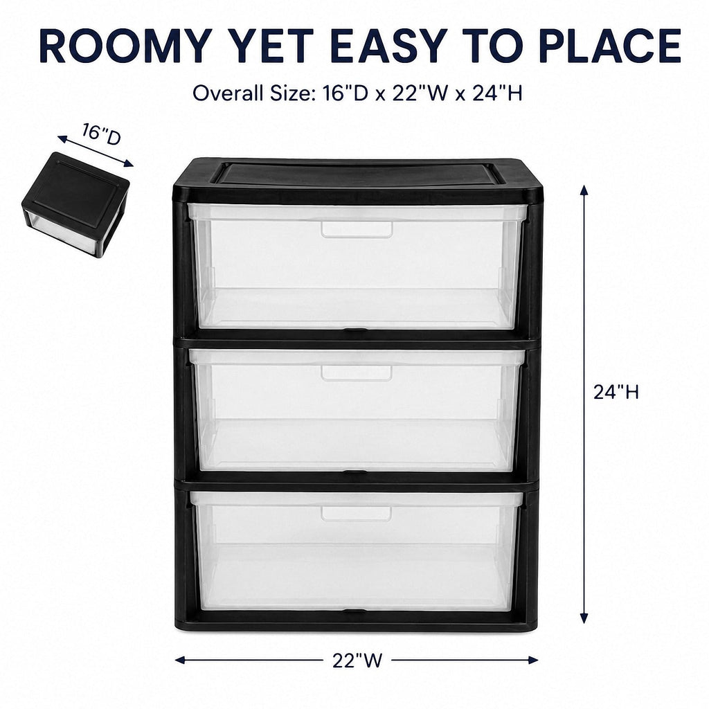 Black 3 Drawer Plastic Storage Tower H118230