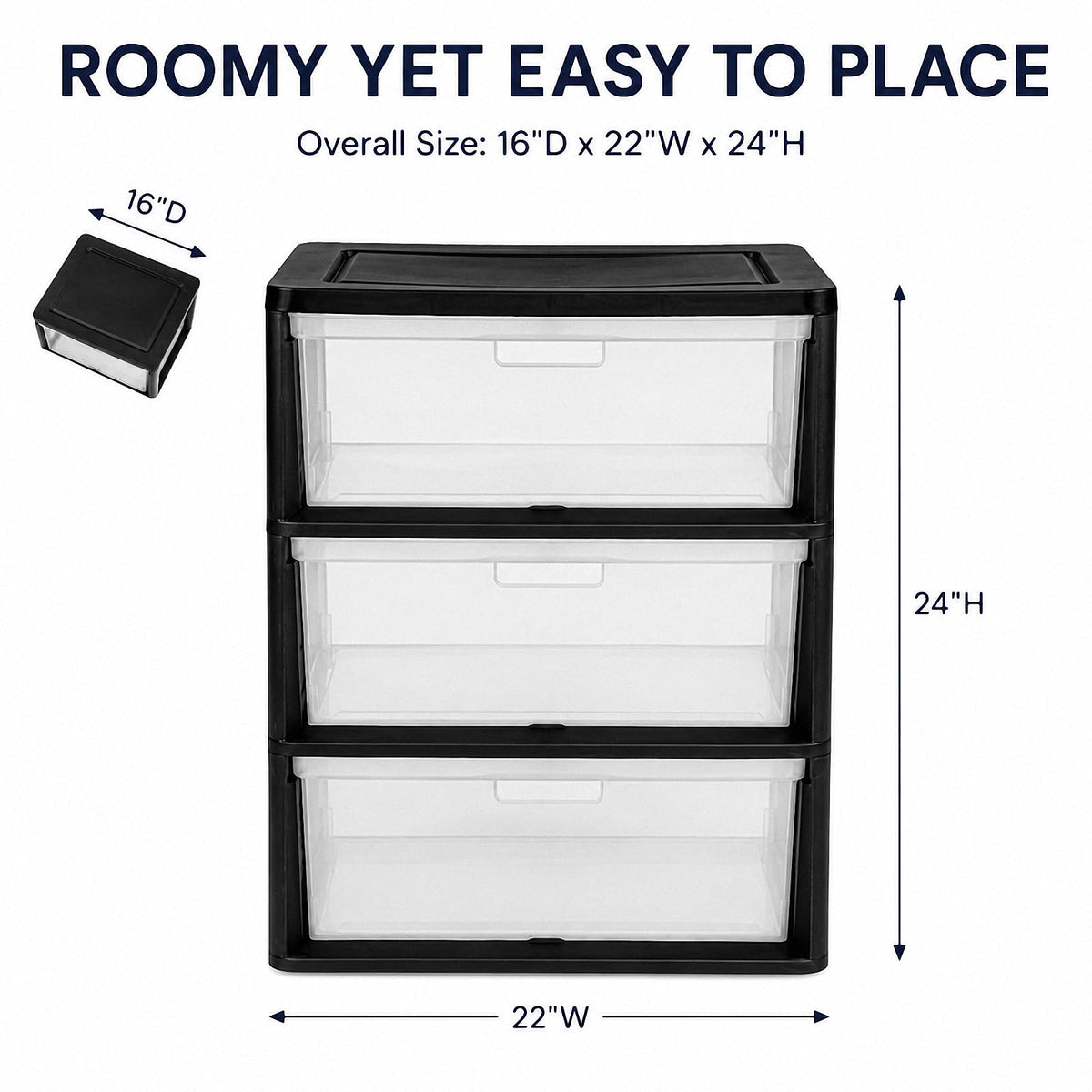Black 3 Drawer Plastic Storage Tower H118230