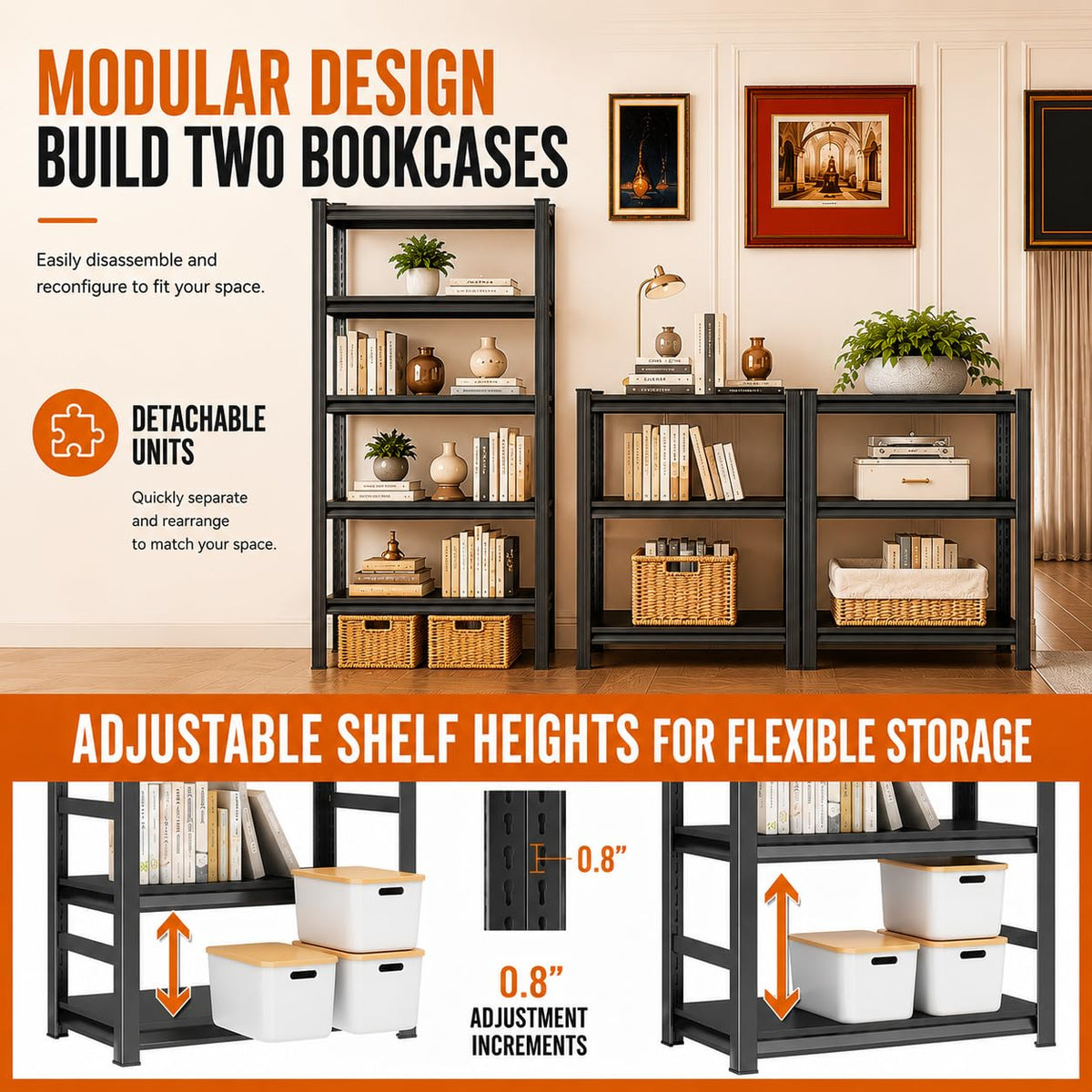 5 Tier Black Metal Bookshelf R627522