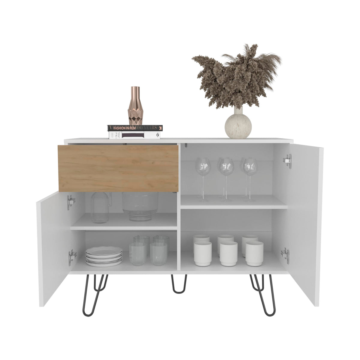 39" White Natural Oak Console Table with Storage T790402