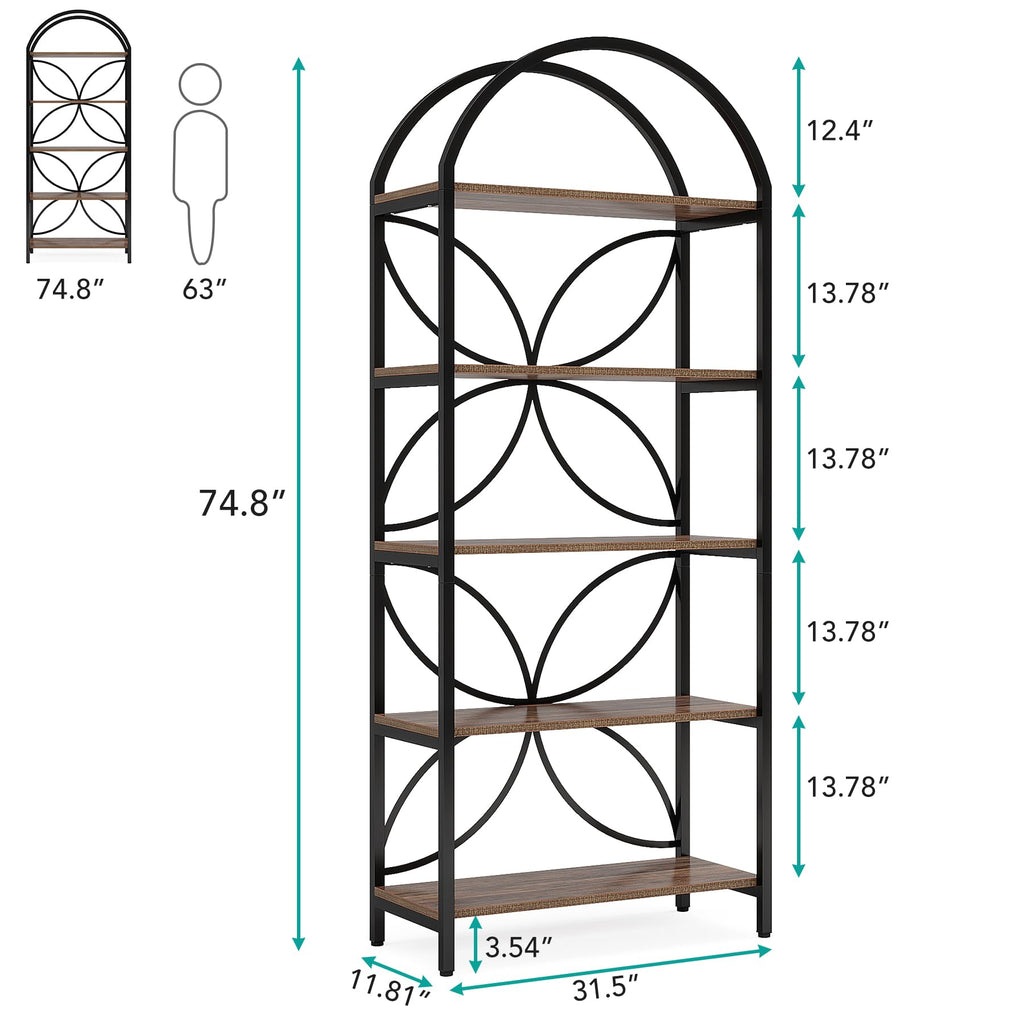 75 Inch Tall Arched 5-Tier Bookshelf U405100