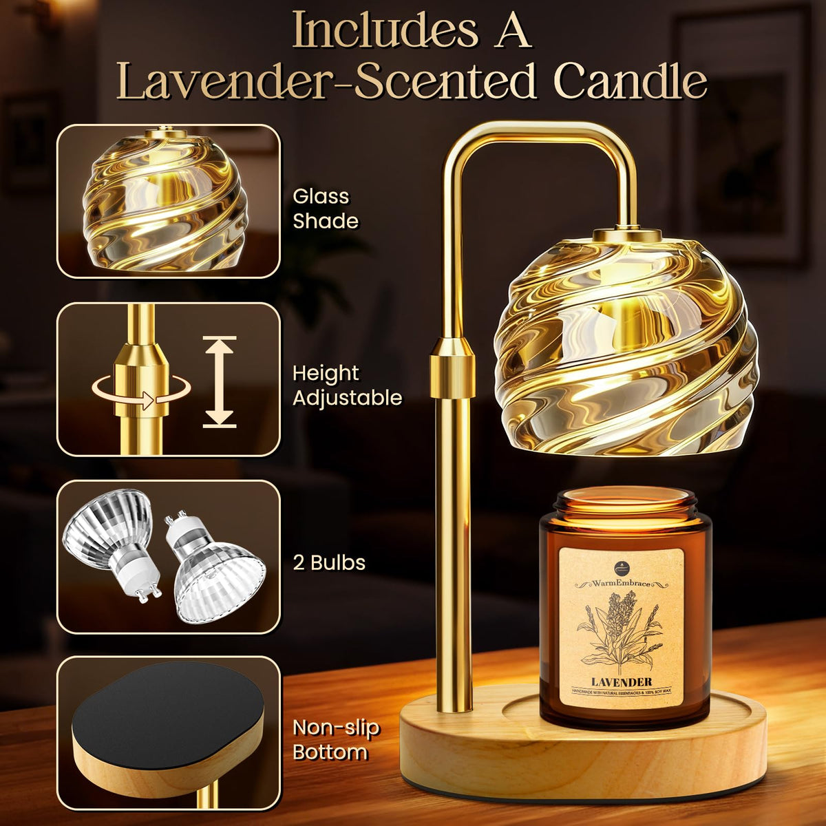 Candle Warmer Lamp with Lavender Candle Set D362172
